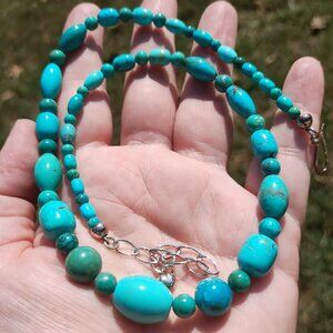 Jay King DTR mine finds Turquoise barrel Necklace 925 Sterling Silver NIB